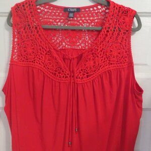 Sleeveless Flare top with crochet details, 2X